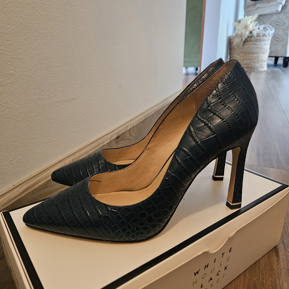 White House Black Market Blue Croc-Embossed Heels